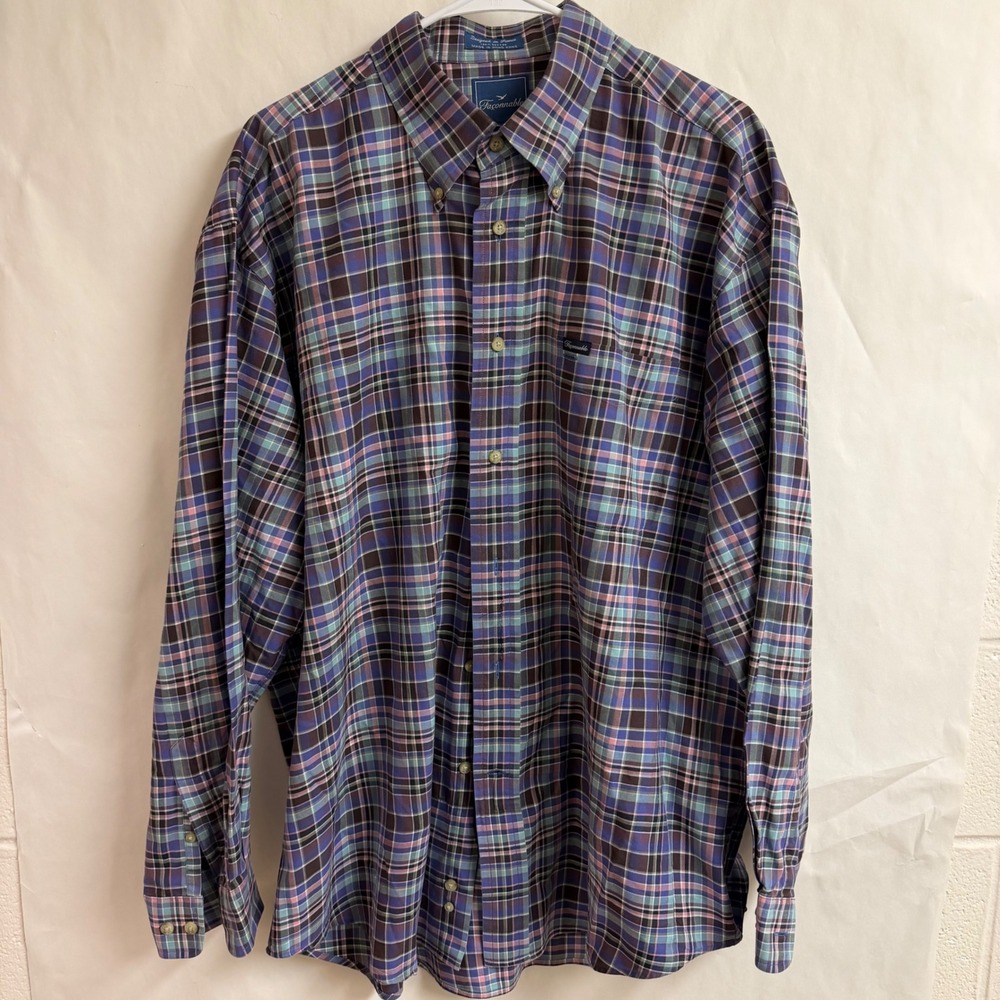 Facconable Mens Long Sleeve Plaid Button Down Shirt XL Ivy Academia Preppy *Flaw